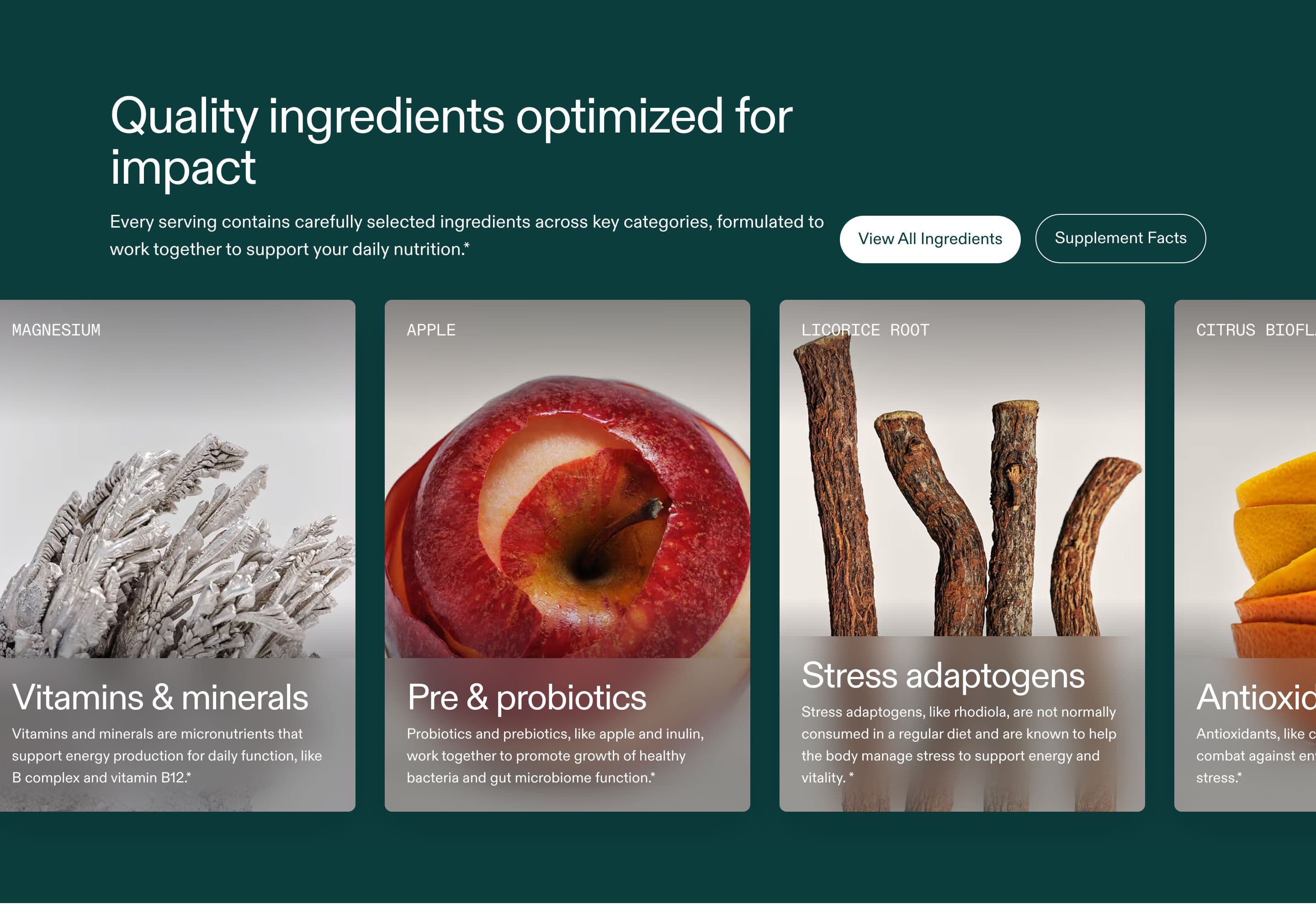 Ingredients / How-to-Use section from AG1 Official, a supplements & wellness Shopify store — desktop screenshot
