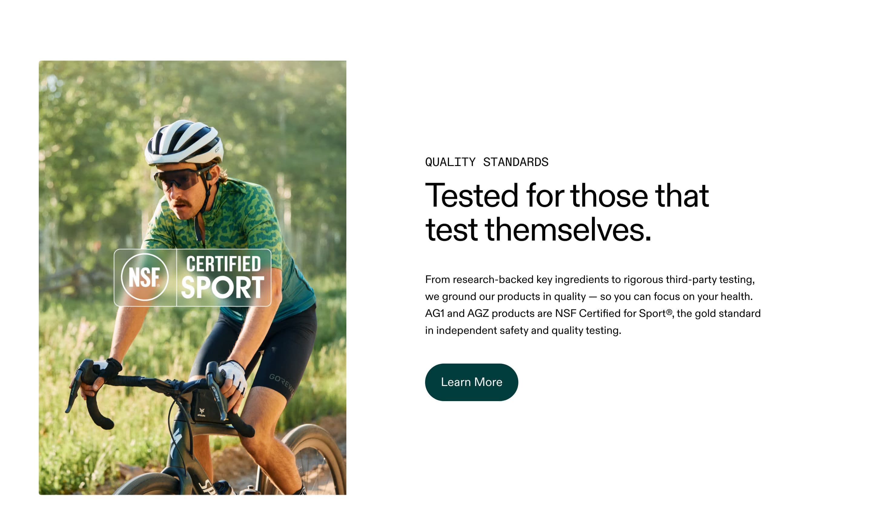 Trust Badges & Guarantees section from AG1 Official, a supplements & wellness Shopify store — desktop screenshot