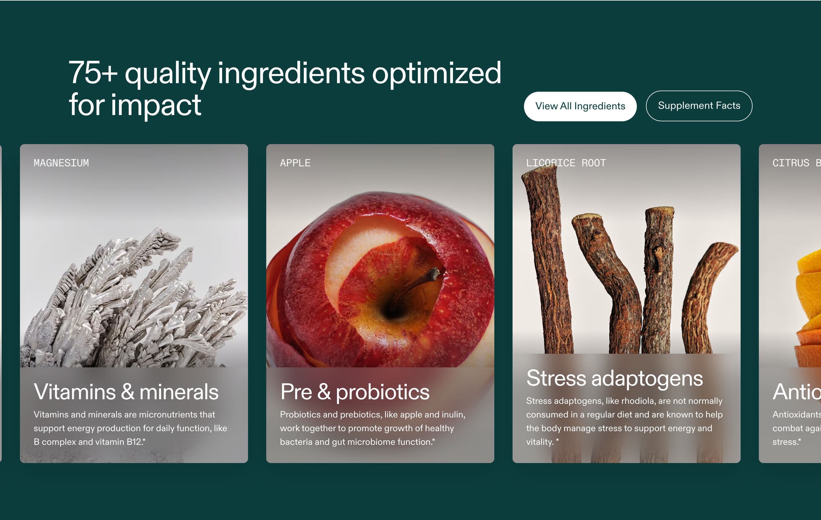 Ingredients / How-to-Use section from AG1 Official, a supplements & wellness Shopify store — desktop screenshot