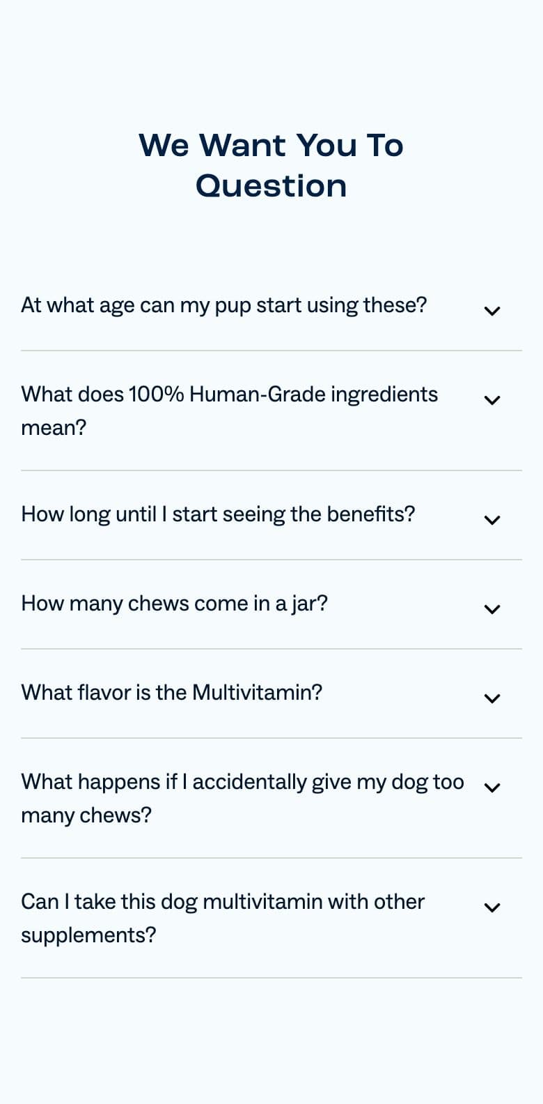 FAQ section from Dog Is Human, a pet Shopify store — mobile screenshot
