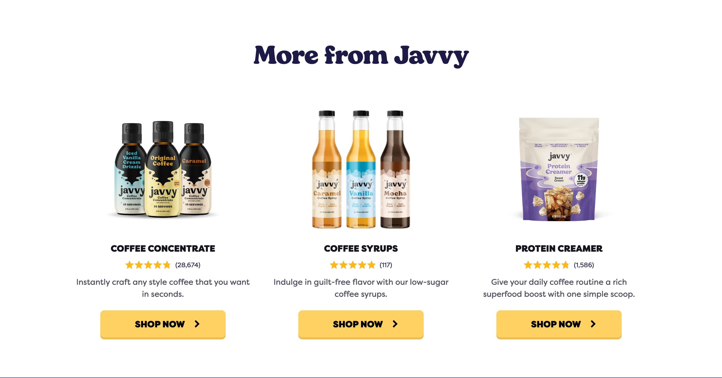 Collection / Product Grid section from Javvy Coffee, a food & beverage Shopify store — desktop screenshot