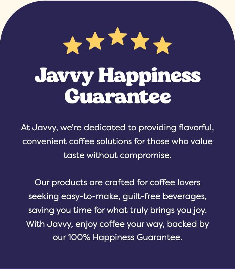 Trust Badges & Guarantees section from Javvy Coffee, a food & beverage Shopify store — mobile screenshot
