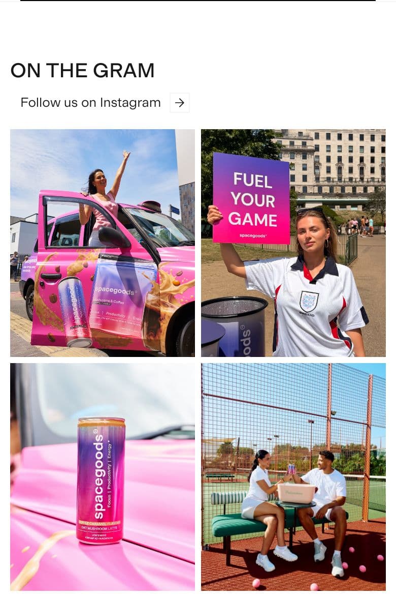 UGC & Social Proof section from Spacegoods, a supplements & wellness Shopify store — mobile screenshot